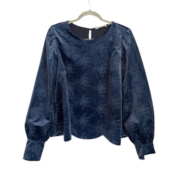 Soft Surroundings Corinthia Top Velvet Embroidered Navy Blue Blouse Size M - Picture 2 of 6